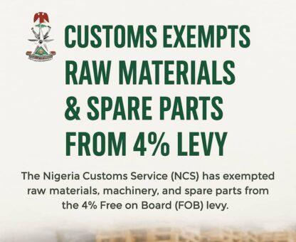 Customs Exempts Raw Materials & Spare Parts from 4% Levy to Boost Manufacturing