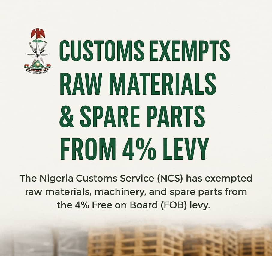 Customs Exempts Raw Materials & Spare Parts from 4% Levy to Boost Manufacturing